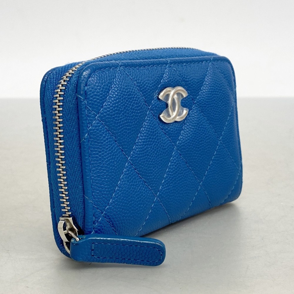 CHANEL Authentic Blue Quilted Card Holder with Silver Logo - Picture 2 of 11